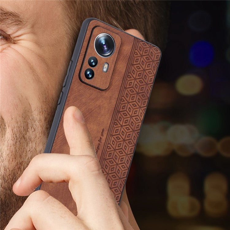 AZNS Anti-fall Phone Case for Xiaomi 12 Lite 5G, Stylish Pattern Imprinted PU Leather+TPU Phone Protective Shell - Brown