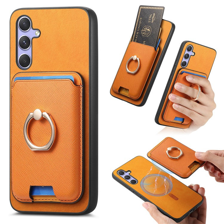 For Samsung Galaxy A54 5G Case Leather+TPU Phone Cover Compatible with MagSafe - Orange