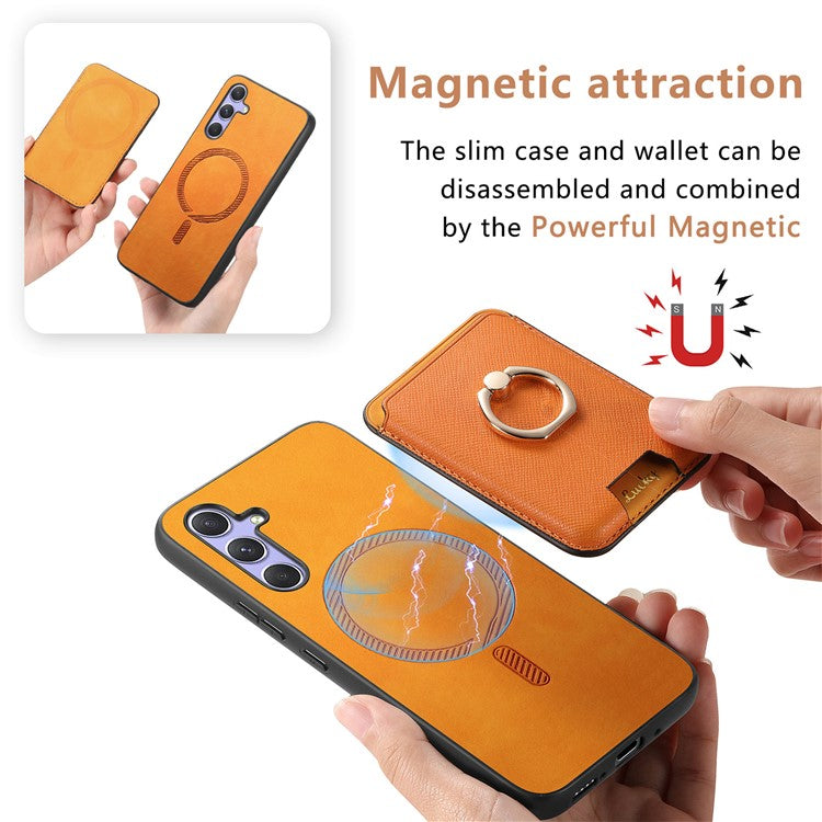 For Samsung Galaxy A54 5G Case Leather+TPU Phone Cover Compatible with MagSafe - Orange