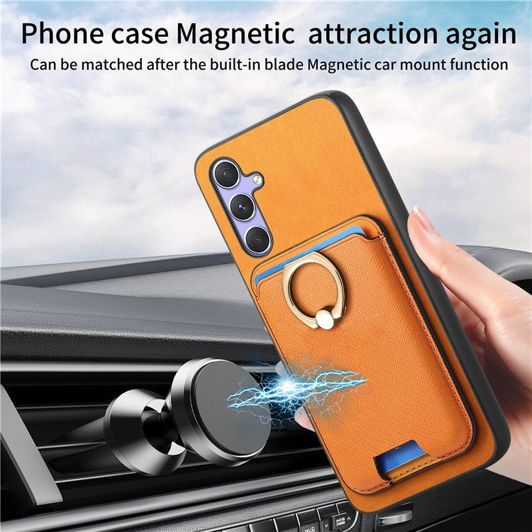 For Samsung Galaxy A54 5G Case Leather+TPU Phone Cover Compatible with MagSafe - Orange
