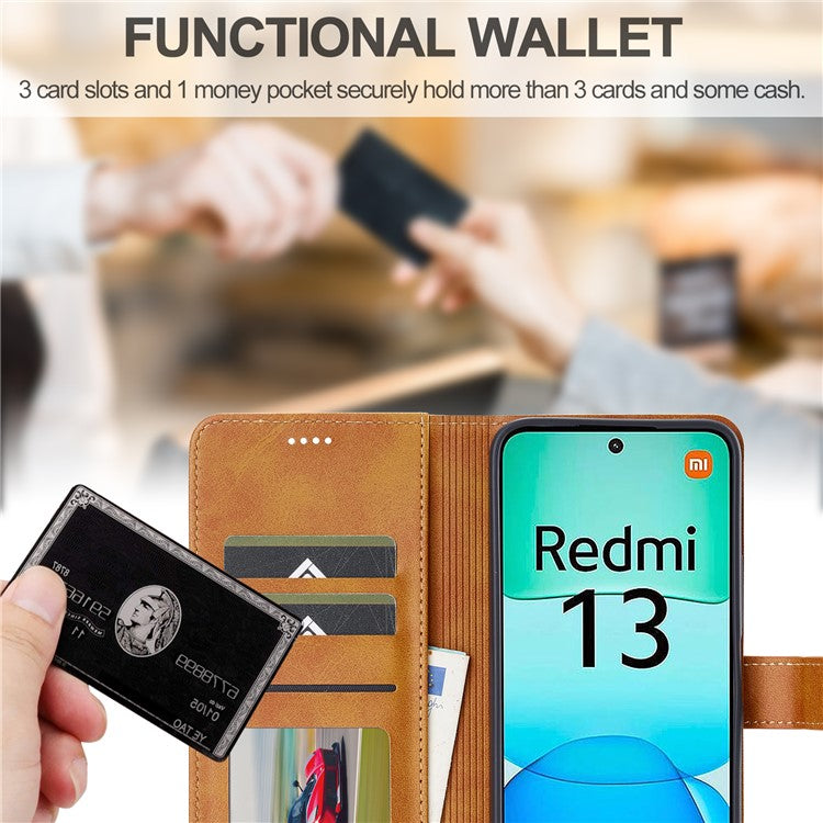 LC.IMEEKE For Xiaomi Redmi 13 5G / 13 4G Case Wallet Calf Texture Leather Phone Cover - Yellow
