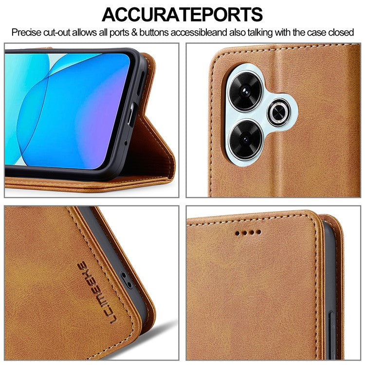 LC.IMEEKE For Xiaomi Redmi 13 5G / 13 4G Case Wallet Calf Texture Leather Phone Cover - Yellow