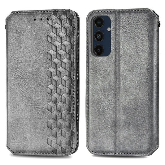 For Samsung Galaxy M55 5G / C55 5G / F55 5G Case Leather Rhombus Folio Flip Phone Cover - Grey