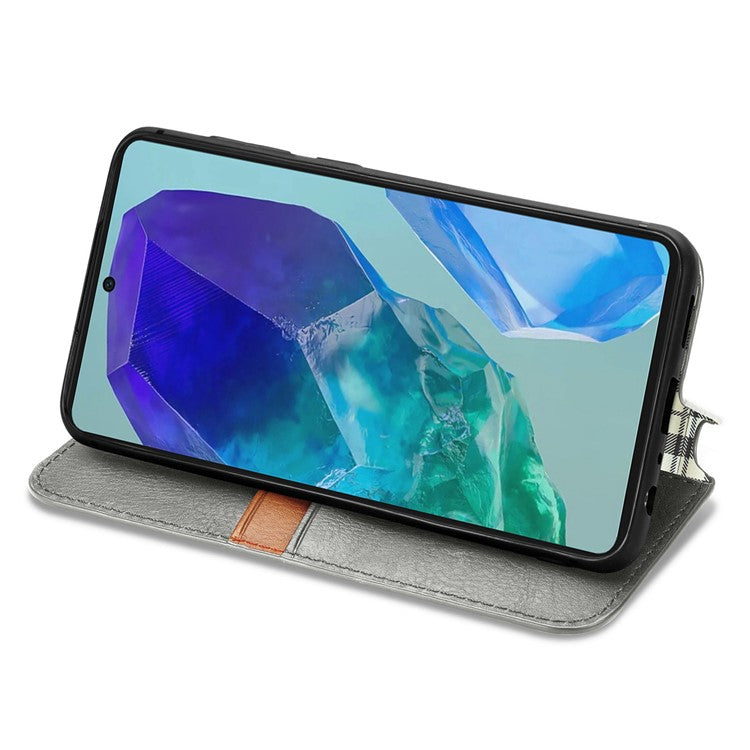 For Samsung Galaxy M55 5G / C55 5G / F55 5G Case Leather Rhombus Folio Flip Phone Cover - Grey