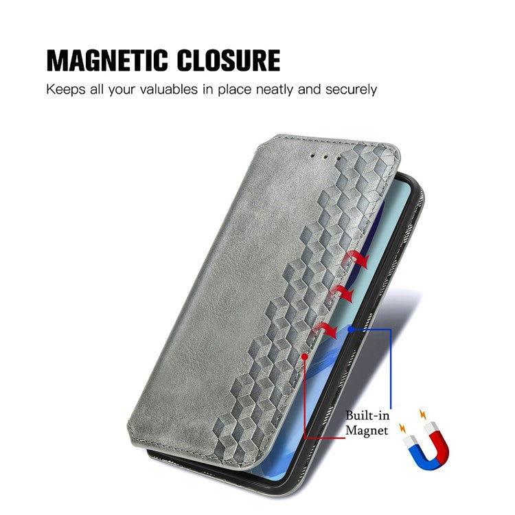 For Samsung Galaxy M55 5G / C55 5G / F55 5G Case Leather Rhombus Folio Flip Phone Cover - Grey