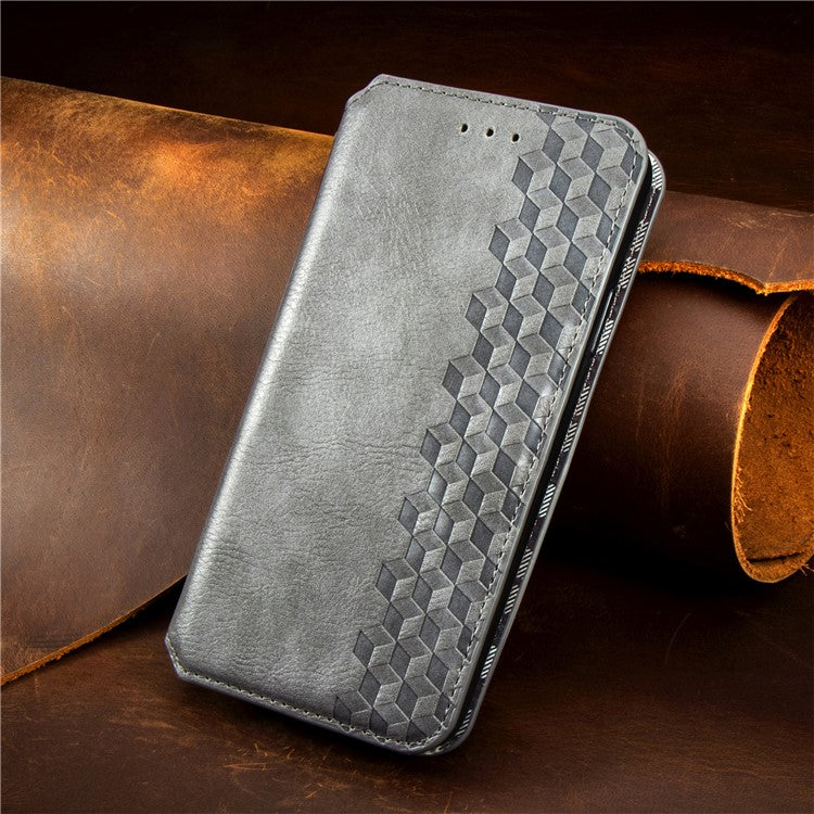 For Samsung Galaxy M55 5G / C55 5G / F55 5G Case Leather Rhombus Folio Flip Phone Cover - Grey