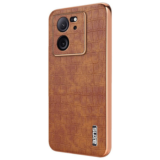 AZNS For Xiaomi Redmi K60 Ultra / 13T / 13T Pro Case Crocodile Texture Electroplating PU+TPU Phone Cover - Brown