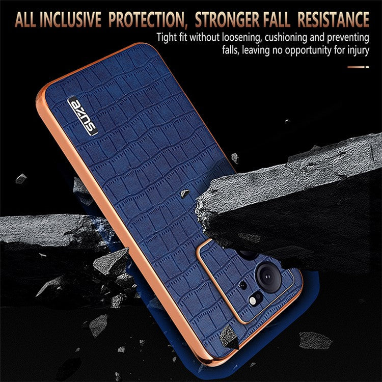 AZNS For Xiaomi Redmi K60 Ultra / 13T / 13T Pro Case Crocodile Texture Electroplating PU+TPU Phone Cover - Brown