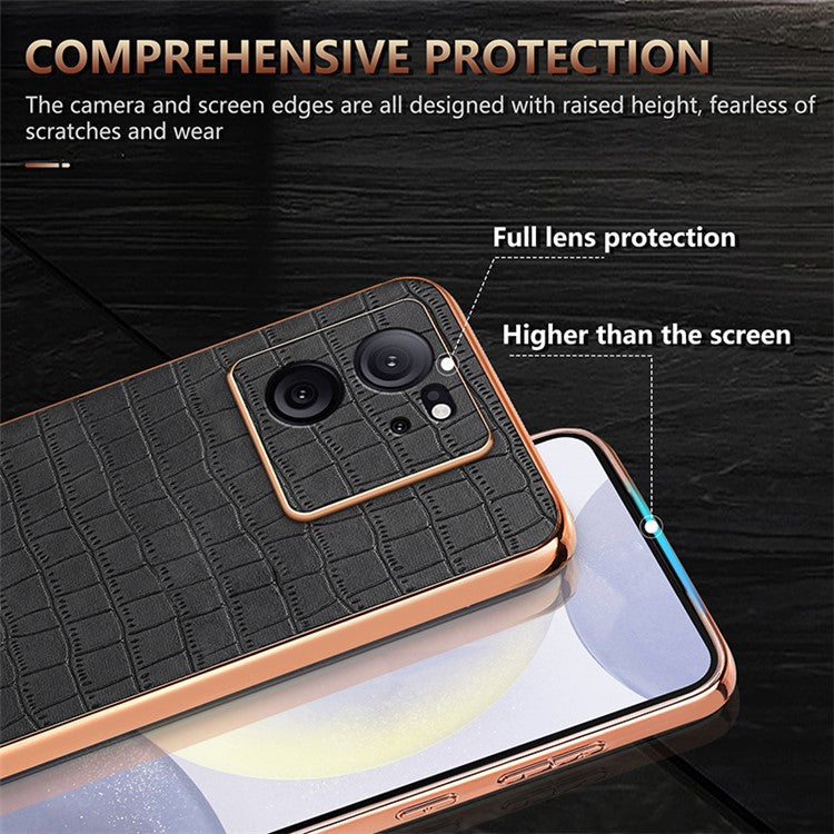 AZNS For Xiaomi Redmi K60 Ultra / 13T / 13T Pro Case Crocodile Texture Electroplating PU+TPU Phone Cover - Brown