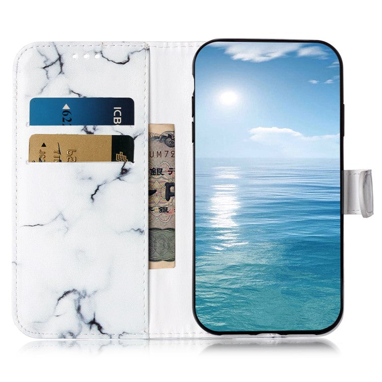 For Xiaomi Redmi Note 13 4G Case Pattern PU Leather Shockproof Flip Phone Cover - White Marble