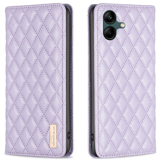 BINFEN COLOR BF Style-16 For Samsung Galaxy A06 Case Card Slots Rhombus Leather Cover - Purple