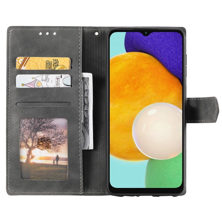 For Samsung Galaxy A16 5G Leather Case Splicing Stitching Wallet Stand Phone Cover with Strap - Grey
