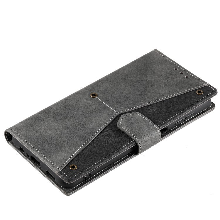 For Samsung Galaxy A16 5G Leather Case Splicing Stitching Wallet Stand Phone Cover with Strap - Grey