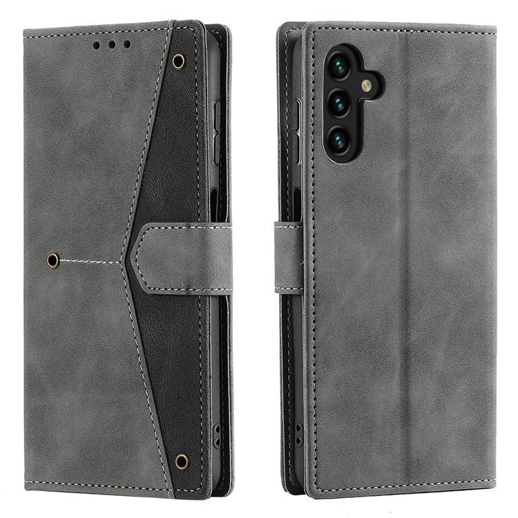 For Samsung Galaxy A16 5G Leather Case Splicing Stitching Wallet Stand Phone Cover with Strap - Grey