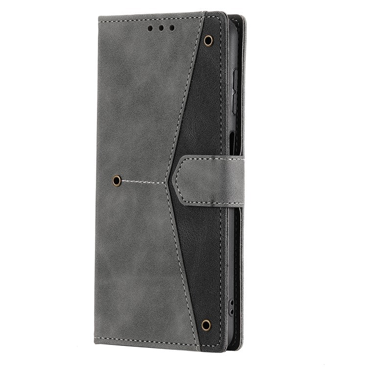 For Samsung Galaxy A16 5G Leather Case Splicing Stitching Wallet Stand Phone Cover with Strap - Grey