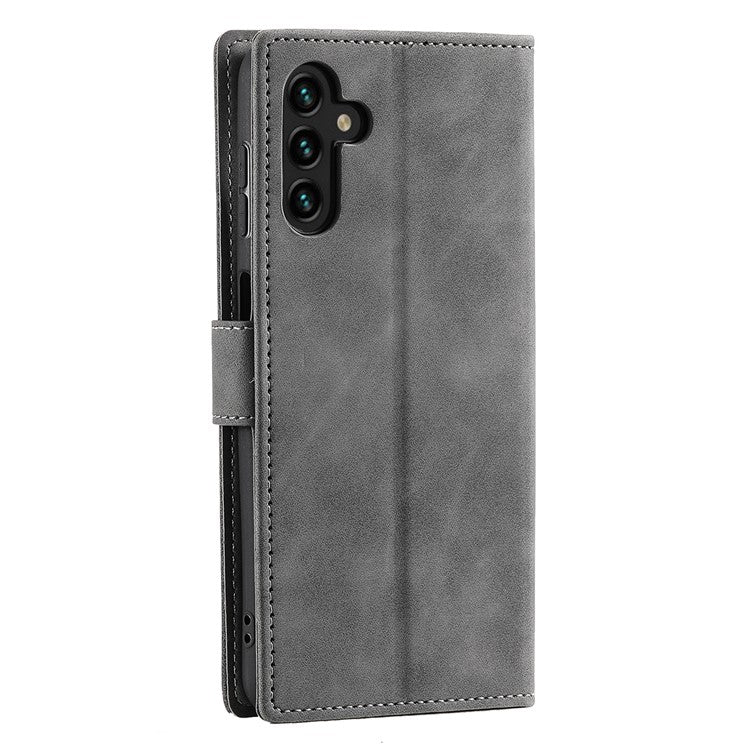 For Samsung Galaxy A16 5G Leather Case Splicing Stitching Wallet Stand Phone Cover with Strap - Grey