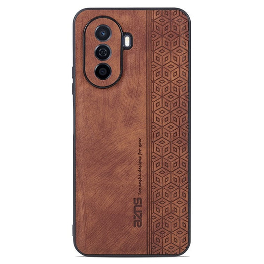 AZNS For Huawei nova Y70 4G / Y70 Plus 4G Imprinted PU Leather Coated TPU Case Anti-scratch Protective Phone Cover - Brown