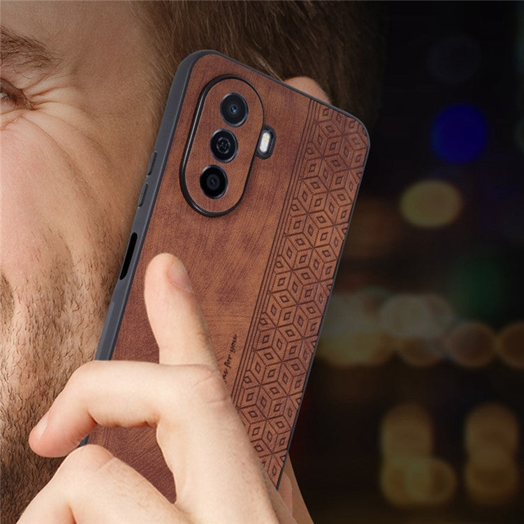 AZNS For Huawei nova Y70 4G / Y70 Plus 4G Imprinted PU Leather Coated TPU Case Anti-scratch Protective Phone Cover - Brown