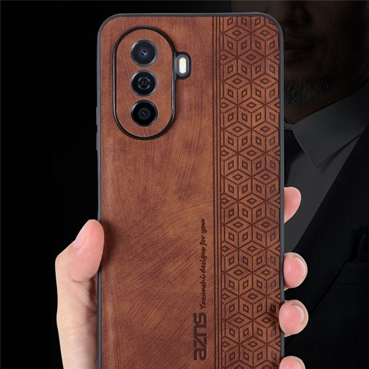 AZNS For Huawei nova Y70 4G / Y70 Plus 4G Imprinted PU Leather Coated TPU Case Anti-scratch Protective Phone Cover - Brown