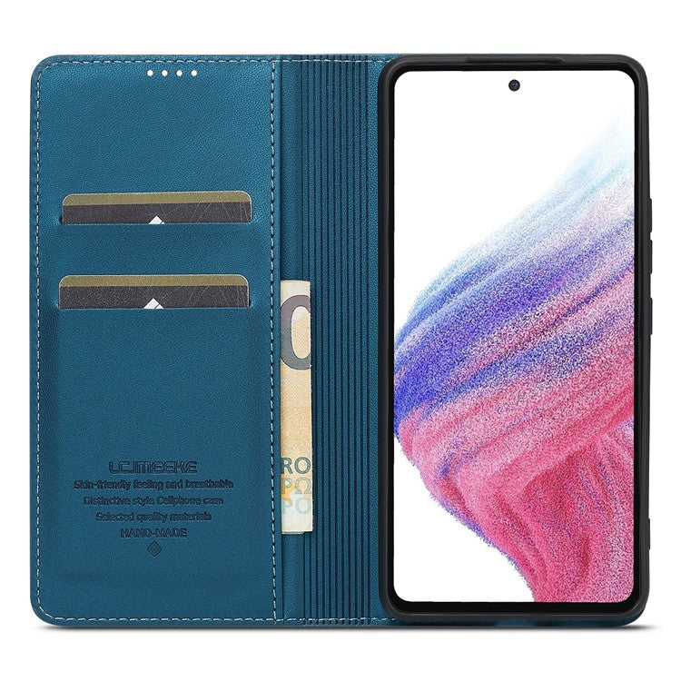 LC.IMEEKE L1 Series for Samsung Galaxy A53 5G Case PU Leather Wallet Stand Protective Phone Cover - Blue