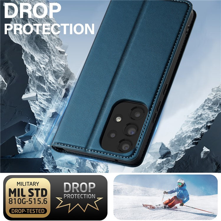 LC.IMEEKE L1 Series for Samsung Galaxy A53 5G Case PU Leather Wallet Stand Protective Phone Cover - Blue