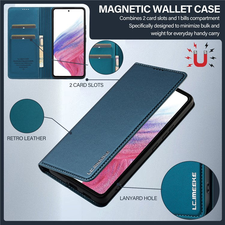 LC.IMEEKE L1 Series for Samsung Galaxy A53 5G Case PU Leather Wallet Stand Protective Phone Cover - Blue