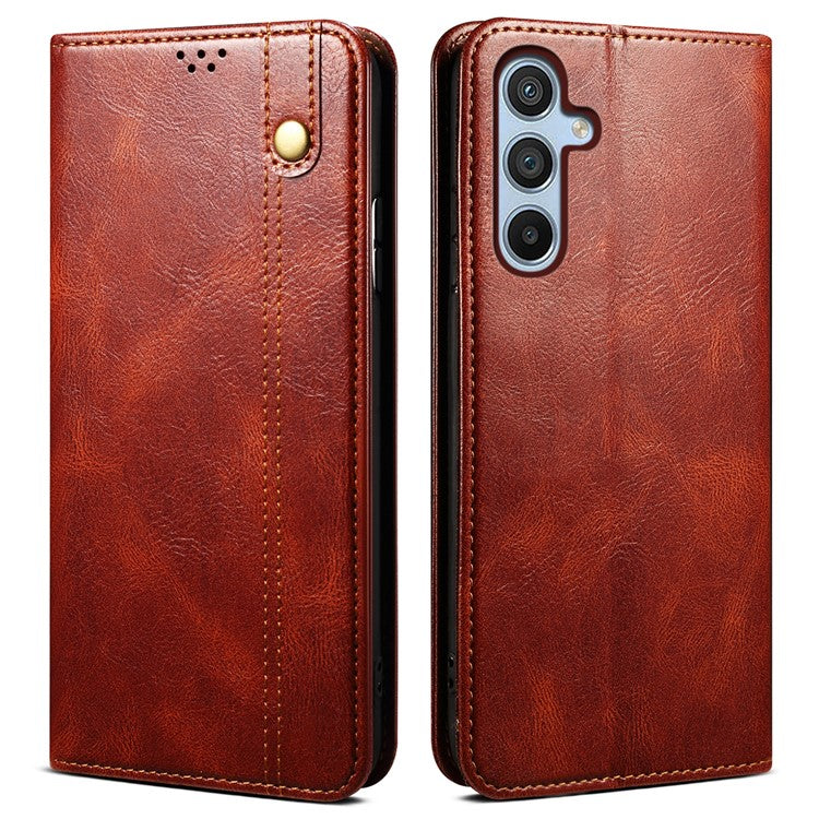 For Samsung Galaxy A16 5G Case Crazy Horse Texture Waxy Leather Wallet Stand Cover - Brown