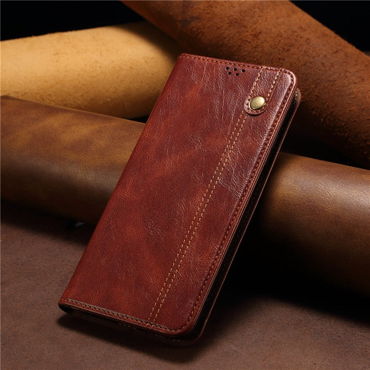 For Samsung Galaxy A16 5G Case Crazy Horse Texture Waxy Leather Wallet Stand Cover - Brown