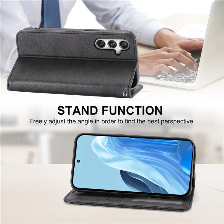 For Samsung Galaxy M35 5G Case Calf Texture PU Leather Phone Cover with Wallet - Black