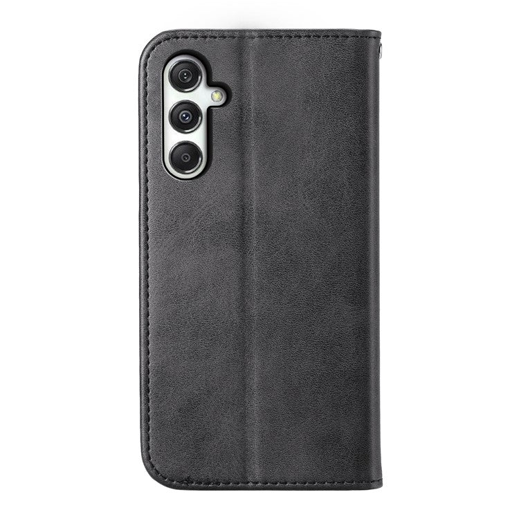 For Samsung Galaxy M35 5G Case Calf Texture PU Leather Phone Cover with Wallet - Black