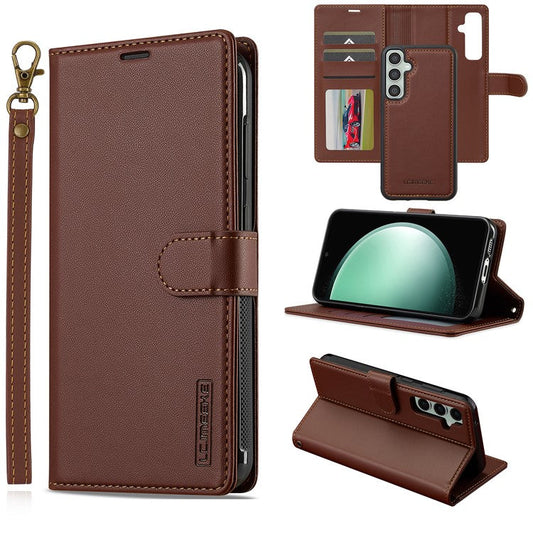 LC.IMEEKE L2 Series for Samsung Galaxy A15 4G / 5G Case PU Leather Wallet Detachable Magnetic Phone Cover - Brown