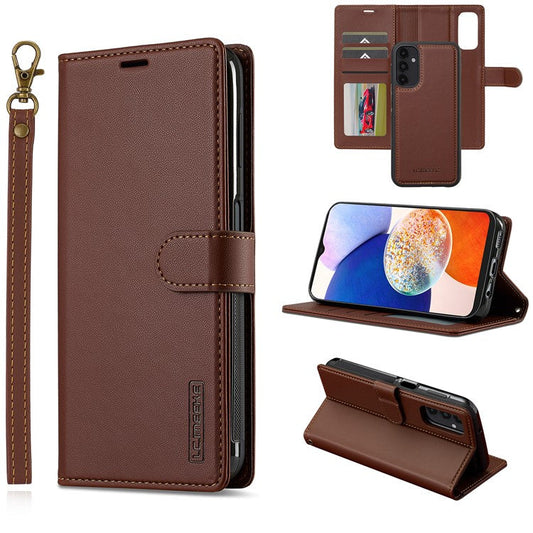 LC.IMEEKE L2 Series for Samsung Galaxy A54 5G Case PU Leather Wallet Detachable Magnetic Phone Cover - Brown