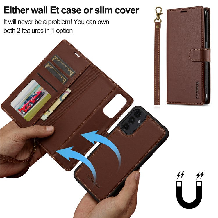 LC.IMEEKE L2 Series for Samsung Galaxy A54 5G Case PU Leather Wallet Detachable Magnetic Phone Cover - Brown