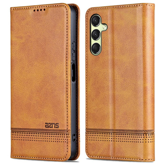 AZNS For Samsung Galaxy A16 5G / A16 4G Case Cowhide Texture PU Leather Wallet Phone Cover - Brown