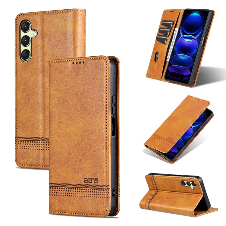 AZNS For Samsung Galaxy A16 5G / A16 4G Case Cowhide Texture PU Leather Wallet Phone Cover - Brown