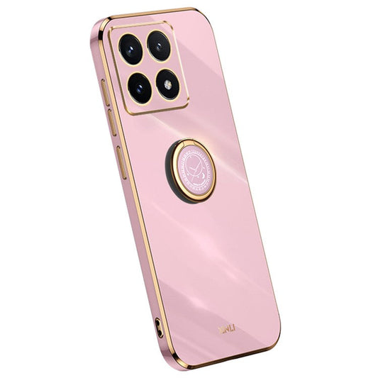 XINLI For Xiaomi 14T Pro Case Ring Kickstand Electroplating TPU Phone Cover - Purple