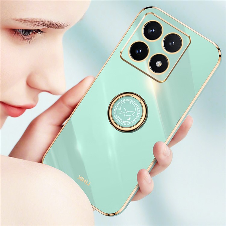 XINLI For Xiaomi 14T Pro Case Ring Kickstand Electroplating TPU Phone Cover - Purple