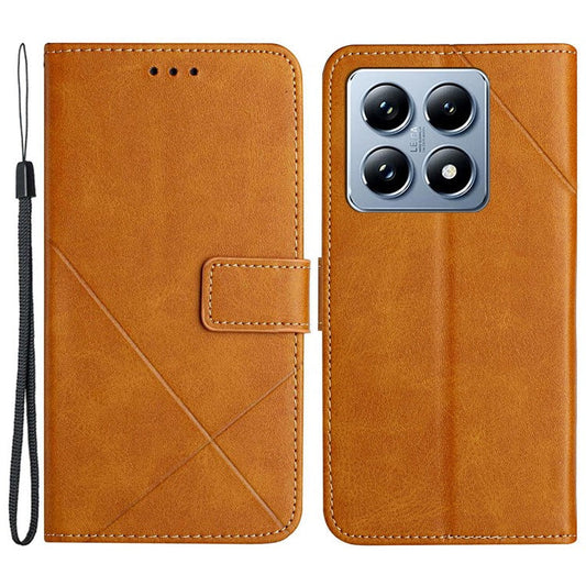For Xiaomi 14T Pro Leather Case Line Pattern Wallet Phone Cover - Yellow