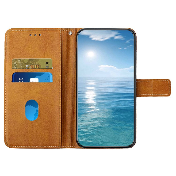 For Xiaomi 14T Pro Leather Case Line Pattern Wallet Phone Cover - Yellow