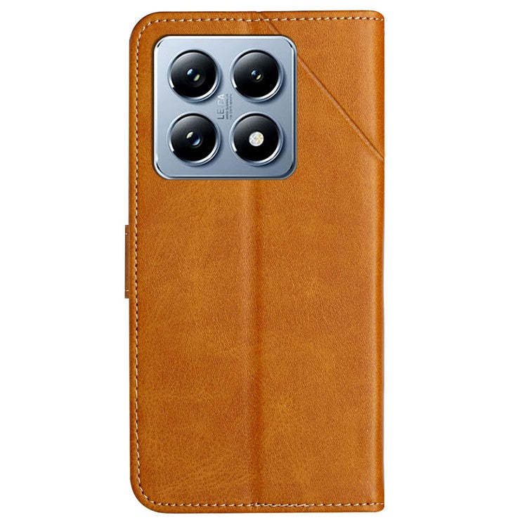 For Xiaomi 14T Pro Leather Case Line Pattern Wallet Phone Cover - Yellow