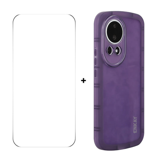 ENKAY For Huawei nova 12 5G ENKAY HAT PRINCE Case Four Corners Shockproof Matte TPU Phone Cover + 9H Glass Protector - Purple