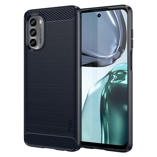 MOFI JK TPU Series-1 for Motorola Moto G62 5G Anti-scratch Brushed Surface Soft TPU Drop-proof Case Carbon Fiber Phone Shell - Blue