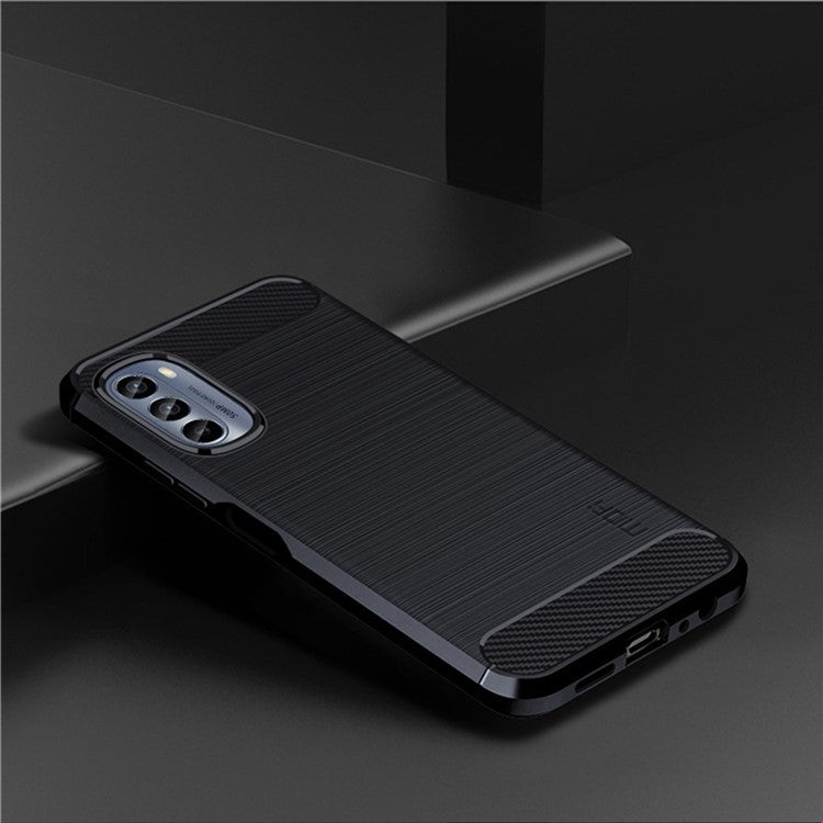 MOFI JK TPU Series-1 for Motorola Moto G62 5G Anti-scratch Brushed Surface Soft TPU Drop-proof Case Carbon Fiber Phone Shell - Blue
