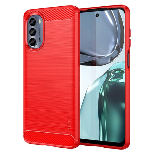MOFI JK TPU Series-1 for Motorola Moto G62 5G Anti-scratch Brushed Surface Soft TPU Drop-proof Case Carbon Fiber Phone Shell - Red