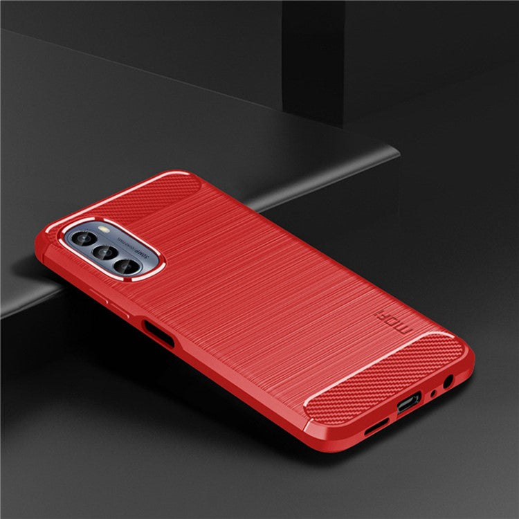 MOFI JK TPU Series-1 for Motorola Moto G62 5G Anti-scratch Brushed Surface Soft TPU Drop-proof Case Carbon Fiber Phone Shell - Red