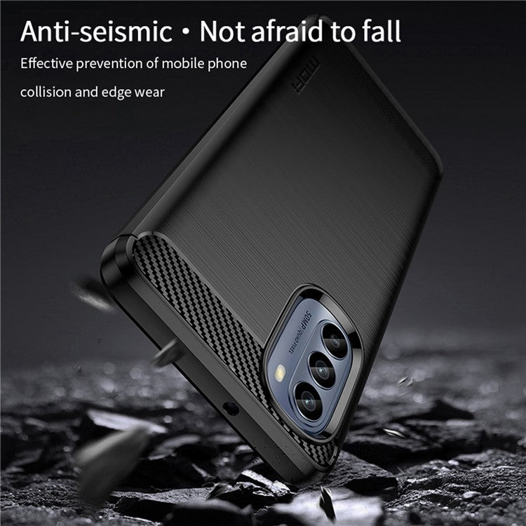 MOFI JK TPU Series-1 for Motorola Moto G62 5G Anti-scratch Brushed Surface Soft TPU Drop-proof Case Carbon Fiber Phone Shell - Red