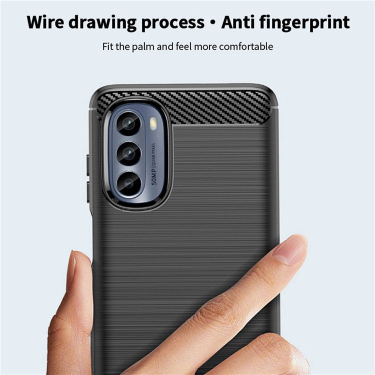 MOFI JK TPU Series-1 for Motorola Moto G62 5G Anti-scratch Brushed Surface Soft TPU Drop-proof Case Carbon Fiber Phone Shell - Red