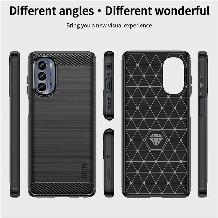 MOFI JK TPU Series-1 for Motorola Moto G62 5G Anti-scratch Brushed Surface Soft TPU Drop-proof Case Carbon Fiber Phone Shell - Red