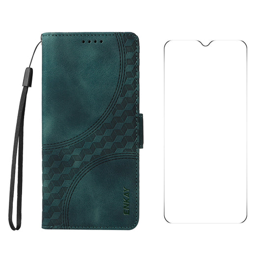 ENKAY For Samsung Galaxy A16 5G / A16 4G ENKAY Starry Sky Pattern PU Leather Case Wallet Shockproof Phone Cover with Screen Film - Green