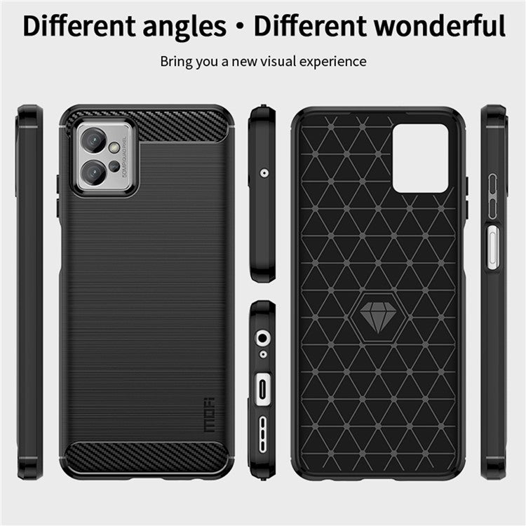 MOFI JK TPU Series-1 for Motorola Moto G32 4G Brushed Surface Soft TPU Case Anti-scratch Carbon Fiber Phone Back Cover - Black